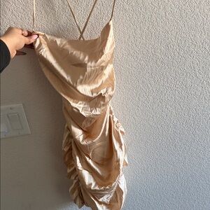 Oh Polly Satin Mini Dress in Cream